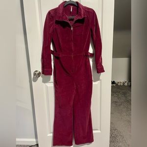 Free People Take Me Out Corduroy Jumpsuit In Burgundy Wine